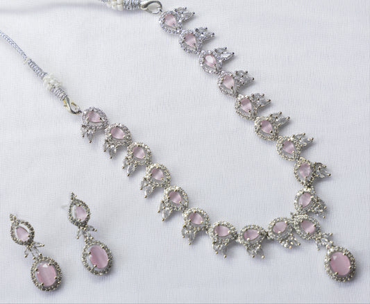 Silver necklace with pink stone