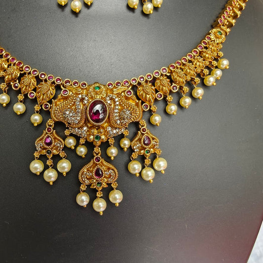 Multi-Strand White Beaded Choker Necklace Set